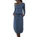 Sexy Dance Women Long Sleeve Off Shoulder Side Split Shirt Dress Casual Elastic Waist Midi Long Dress Fashion Ladies Overall Dresses With Pockets