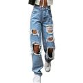 MIARHB pajamas for women sale women pants Women Button High Waist Pocket Elastic Hole Jeans Trousers Loose Denim Pants