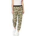 YDX Women's Twill Stretchy Jogger Pants, Army Camo w/Belt, 14 Plus