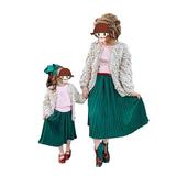 Listenwind Mother Daughter Dress Matching Outfits Women Kids Girls Skirt Long Pleated Skirt High Waist Pleated Velor Velvet Pleated Skirt Family Clothing Set Autumn Winter Maxi Skirt