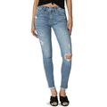 TheMogan Women's Distressed Med Blue Washed Frayed Hem Skinny Cropped Jeans