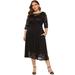 Tomshoo New Fashion Women Plus Size Dress Crochet Lace Hollow Out O-neck Half Sleeve Party Slim Dress Black/White