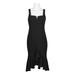 Taylor Split Square Neck Sleeveless Zipper Back Flutter Hem Solid Crepe Dress-BLACK