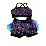 Reflectionz Little Girls Black Multi Rainbow Sequin 2 Pc Shorts Dance Set