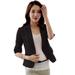 Solid Office Lady Casual Jacket Single Breasted Women Blazer Mujer 3/4 Sleeve Women Blazers and Jackets Outwear Clothes,Black, L