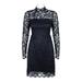 Betsey Johnson High Neck Illusion Long Sleeve Floral Zipper Back Floral Lace Dress-NAVY