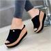 Egmy Summer Womens Slope Heel Thick Bottom Flip Flop Solid Shoes Sandals