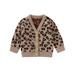 Wayren USA Unisex Baby Girls Leopard Print Sweater Coat, V-neck Button-up Knitted Cardigan, Kids Casual Tops for Autumn Winter