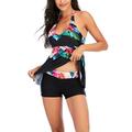 Colisha Women Floral Halterneck Swimsuit Tummy Control Swimdress With Boyshorts Swim Shorts Bottoms Beachwear Ladies Swimwear Swimming Costumes Push Up Padded Bathing Suit Bikini Tankini Sets