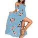 Sexy Dance Women Dresses Floral Maxi Bandeau Dress Boho Printed Elasticity Off Shoulder Split Slit Dress Beach Sundress Long Dress