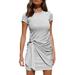 Women's Summer T Shirt Dress Casual Short Sleeve 2021 Crewneck Bodycon Ruched Tie Waist Mini Dresses