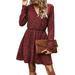 LilyLLL Spring Womens Long Sleeve V Neck Knitted A Line Swing Mini Dress