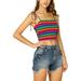 Unique Bargains Women's Rainbow Striped Tie Spaghetti Straps Crop Top