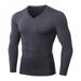 CUTELOVE Men T-shirt Thicken Tight FitnessTraining Sports High-elastic Running T Shirt Tops V-neck Long Sleeve Casual Men Tee Fashion