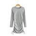 Women Long Sleeve Drawstring Solid Color Dress Knit Mini Dress