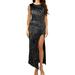 Womens Sexy Wedding Party Cocktail High Slit Slim Sequins Evening Gown Sundress