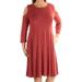 STYLE & CO Womens Red Cold Shoulder 3/4 Sleeve Jewel Neck Knee Length Shift Dress Size: L