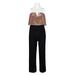 Adrianna Papell Spaghetti Strap Popover Zipper Back Embellished Mesh Bodice Stretch Crepe Jumpsuit-ROSE GOLD BLACK