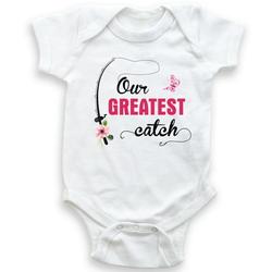 Our Greatest Catch - Butterflies and Flowers - Cute Baby Bodysuit - Baby Girl - Funny Fishing Bodysuit