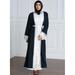 Suzicca Women Plus Size Muslim Cardigan Spliced Crochet Lace Long Sleeve Islamic Abaya Maxi Dress Outwear Dark Blue