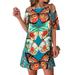 Summer Womens Casual Short Sleeve Dress Ladies Sexy Off Shoulder Backless Floral Print Sundress Loose Cutout Beach Dress