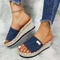 Egmy Women Bowknot Beach Summer Slippers Platform Slope Heels Plus Size Shoes