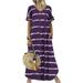 Niuer Women Summer Pockets Dress Tie Dye Stripe Printed Fashion Smock Dress Business Leisure Short Sleeve Tunic Long Dress Purple XL(US 16-18)
