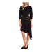 VINCE CAMUTO Womens Black 3/4 Sleeve Jewel Neck Below The Knee Sheath Evening Dress Size 0