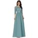 Ever-Pretty Juniors Young A-Line Floral Chiffon Mesh Maxi Wedding Guest Prom Dress 74125 Dusty Blue US14