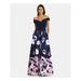 XSCAPE Womens Blue Floral Sleeveless Off Shoulder Full-Length Sheath Prom Dress Size 4P