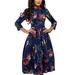 Multitrust Womens Retro Floral Midi Dress With Pockets Ladies Rockabilly A-line Dress M-2XL