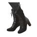 Womens Vintage Mid Calf Boots Ladies High Block Heel Lace Up Party Casual Shoes