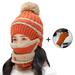 AYYUFE 4Pcs/Set Women Pompom Beanie Hat Warm Fleece Lined Infinity Neck Scarf Gloves Face Cover Winter Kit