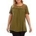 Tuscom Plus Size Tops for Womens,Lace Splicing Short Sleeve O Neck T-Shirt Casual Solid Color Tunic Pleated Tee