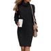 Ladies Autumn And Winter High-Necked Long-Sleeved Solid Color Coarse Knit Loose Casual Long Sweater Dress