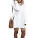 Sexy Dance Turtleneck Pullover Sweater Dress For Women Pure Color Knitted Jumper Trendy Lady Jersey Neck Tunic Dress Casual Loose Knitwear Blouse