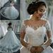 Elegant A-Line Tulle Appliques Beaded Wedding Dress with Court Train