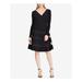 RALPH LAUREN Womens Black Tulle Trim Jersey Long Sleeve V Neck Above The Knee Fit + Flare Cocktail Dress Size 10