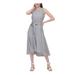 CALVIN KLEIN Womens Gray Embellished Belted Pinstripe Sleeveless Jewel Neck Below The Knee Hi-Lo Evening Dress Size 4