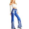 High Waist Flare Jeans for Womens Bootcut Bell Bottom Denim Trousers with Waistband Colorblock Zipper Womens Jeans Long Trousers Capris