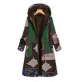 AngelBee Ethnic Mosaic Printed Women Hooded Coat Fleece Zipper Outerwear (Green 4XL)