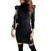 Women Autumn Slim Dress, Adults Sexy Fly Sleeve High Collar Beading One-piece (Red, Black)
