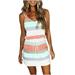 Mchoice sundresses for women summer dresses casual maxi dress V-Neck Sleeveless Bandage Stripe Printing Loose Vest Sling Dress sun dresses with pockets