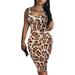 Lyinloo Fashion Women Print Sexy Tank Dress Sleeveless Basic Midi Club Dress Brown L