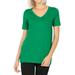 Women & Plus Size Cotton V-Neck Short Sleeve Casual Basic Tee Shirts (K Green, 1X)