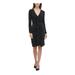 TOMMY HILFIGER Womens Black Ruched Ruffled Long Sleeve V Neck Above The Knee Sheath Cocktail Dress Size 8