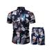 Avamo Men Sleepwear Pajama Suits Summer Casual Short Sleeve Tops And Drawstring Short Pants With Pocket Set Summer Beach Party Outfit