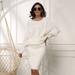 Lixada Knitted Dress for Women Hollow Out Batwing Sleeve Sweater Dress O-neck Long Sleeve Elegant Ladies Knee-Length Loose Casual