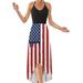 UKAP Women Summer Dress Casual Splicing V-neck Dress Ladies USA Flag Print Swing Dress Sleeveless Color Block Maxi Dress