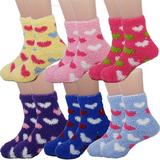 Debra Weitzner Warm Fuzzy Socks for Kids with Grippers No Skid Slipper Socks for Toddlers 6 Pairs With Grips Hearts 6-10 yr 6 Pairs